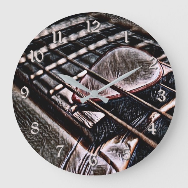 Chaînes De Guitare En Cuir Arrondi Horloge Mur (Recto)