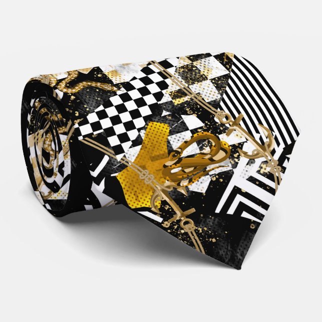Chaînes d'or échecs et serpents cravate de luxe (Roulé)