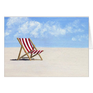 Chaise rouge de plage peinture, carte pour se sent