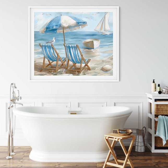 Chaises de plage côtières Art mural côtier | Affic (Coastal Beach Chairs Coastal Wall Art | Poster by TinkPrints. )
