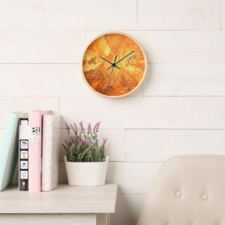 Chaleureux Bois doré Look Acrylique Horloge murale