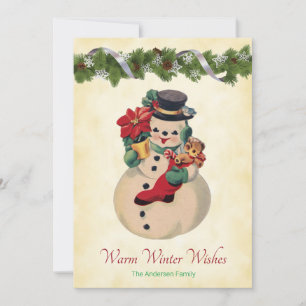 Chaleureux - Carte de vacances Vintage Snowman