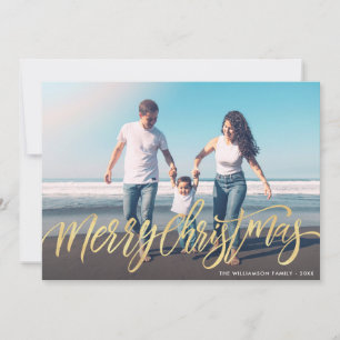 Chaleureux Noël salutations or script carte photo