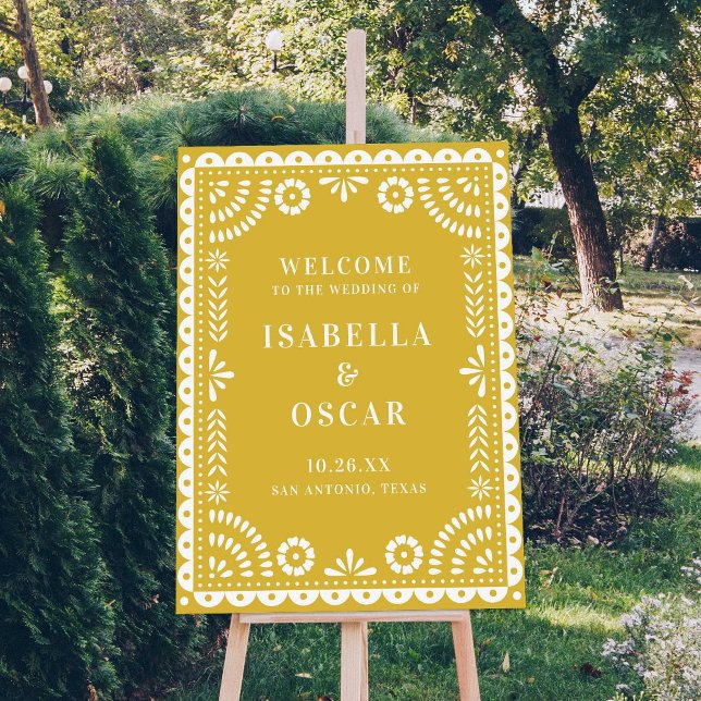 Chaleureux Papel jaune Picado Mariage Affiche de b (Créateur téléchargé)