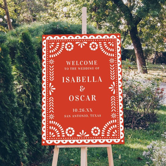 Chaleureux Red Papel Picado Mariage Affiche de bie (Créateur téléchargé)