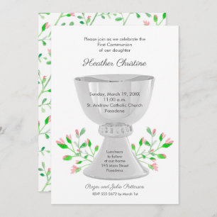 Chalice et Bufs roses Invitations de première comm