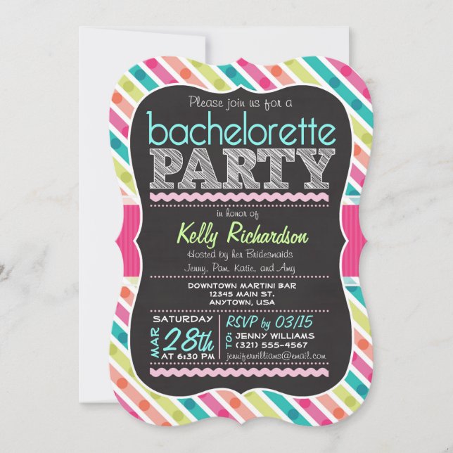 Chalk coloré look Bachelorette Party Invitation (Devant)