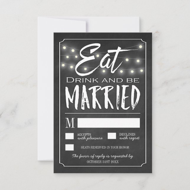 Chalk Eat Drink & Be Married Wedding Cartes RSVP (Devant)