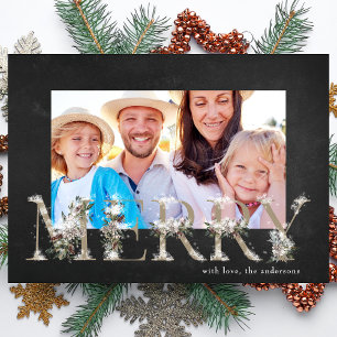 Chalk Floral Alphabet MERRY Carte photo de Noël