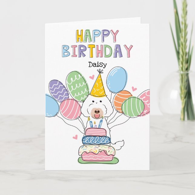 Chalk White Labradoodle Chien Bonne Carte d'Annive (Devant)