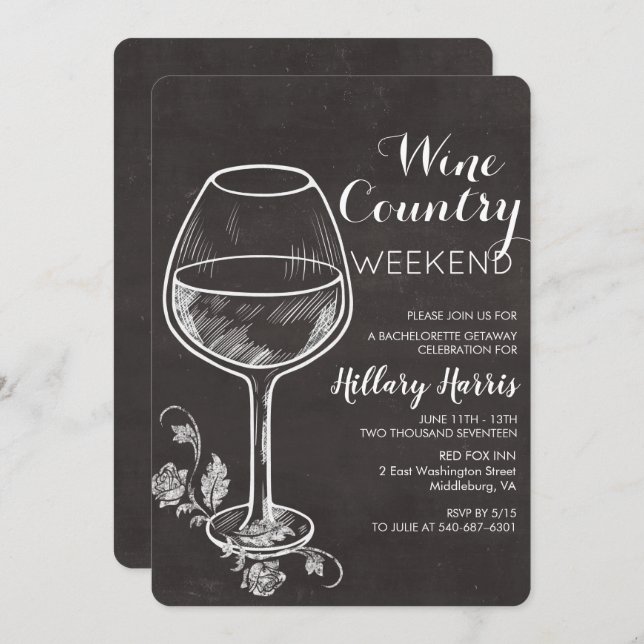 Chalk Wine Country Bachelorette Invitation (Devant / Derrière)