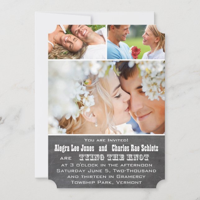 Chalkboad Photo Typographie Mariage Invitations (Devant)