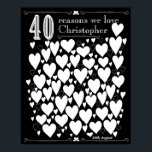 Chalkboard 40th Birthday Guest Book Poster<br><div class="desc">A wonderful 40th birthday gift idea or party guest book! This fabulous '40 reasons we love you' poster contains 40 hearts for you to fill with 40 short messages of love. Perfect for a special 40th birthday party guestbook or as a gift from the family. Makes a great gift for...</div>