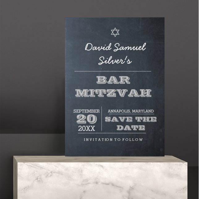Chalkboard Argent Bar Mitzvah Enregistrer la carte (Créateur téléchargé)