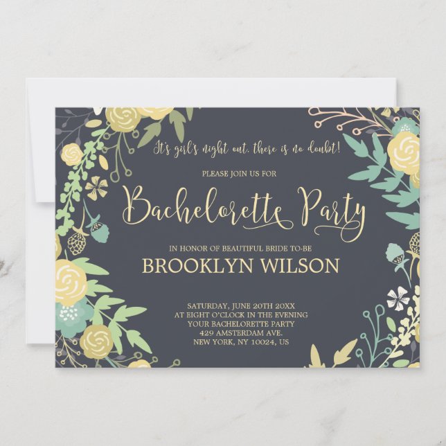 Chalkboard Bachelorette Party Invitations Wreath (Devant)