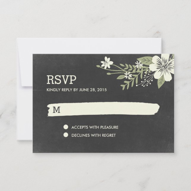 Chalkboard Blooms RSVP /Cartes de réponse Mariage (Devant)
