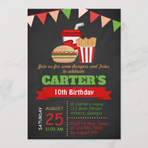 Chalkboard Burgers et Fries Invitation de fête d'a