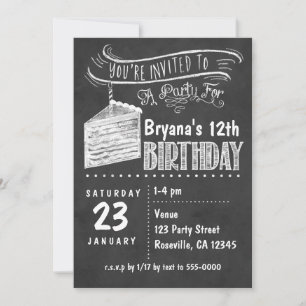 Chalkboard Cake Slice Invitations de fête d'annive