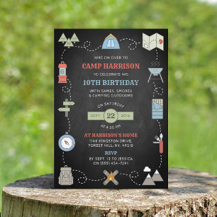 Chalkboard Camping Anniversaire Fête Invitations