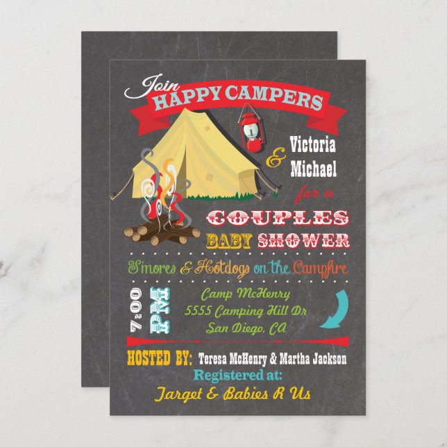 Chalkboard Camping Baby Shower Invitations (Devant / Derrière)