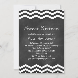 Chalkboard & Chevrons blancs Sweet 16 Invitation