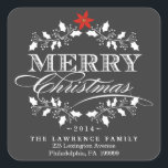 Chalkboard Christmas Holly Wreath Adresse Stickers<br><div class="desc">Enveloppe carré Sealing Étiquettes avec adresse de retour pour les Cartes de Noël de Fêtes — Elégant style tableau noir vintage Joyeux design de Noël pour les cartes de voeux et les invitations de fête saisonnières. Design de couronnes blanches avec typographie décorative style letterpress rétro. Ajoutez votre nom de famille...</div>