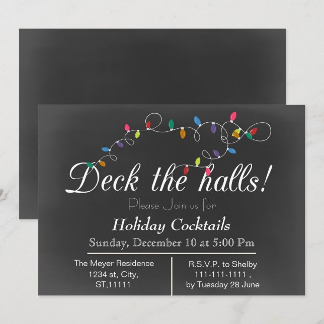 Chalkboard Christmas Lights Fêtes Invitations (Devant / Derrière)
