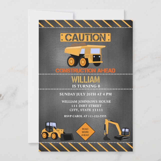 Chalkboard Construction Anniversaire Invitation (Devant)