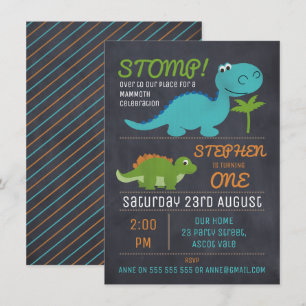 Chalkboard Cute Dinosaures Invitation Anniversaire