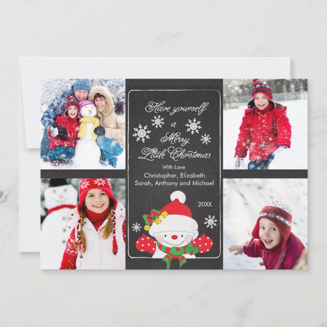 Chalkboard Cute Snowman 4 Carte de voeux photo (Devant)