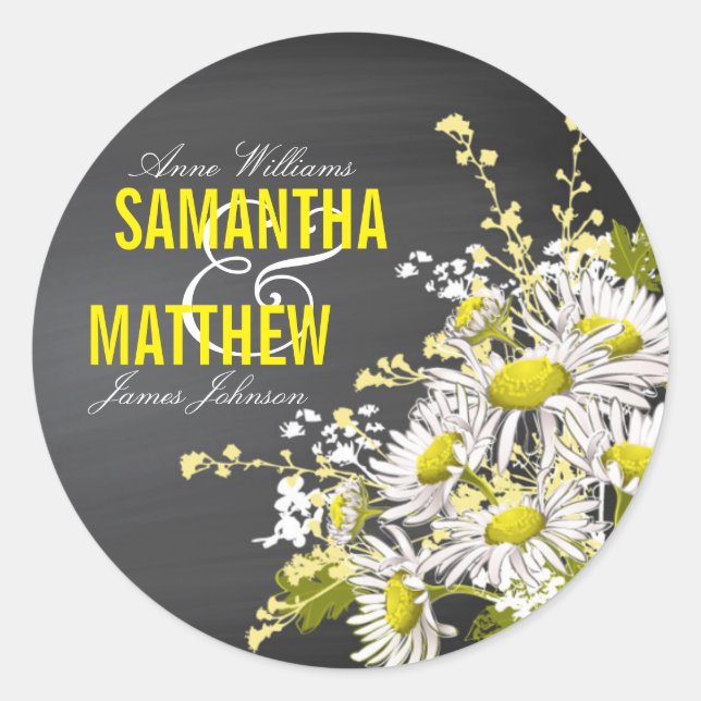 Chalkboard Daisy Rustic Mariage Étiquette cadeau (Devant)