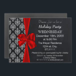 Chalkboard damask red bow Fête Invitation<br><div class="desc">Tableau noir damassé arc rouge,  fête,  Dîner de Noël,  Fête de Noël Invitation</div>