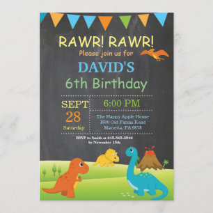 Chalkboard Dinosaur Anniversaire Invitation Dino P