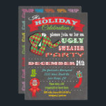Chalkboard Douille moche Noël Fête Invitation<br><div class="desc">Invitations de Noël Super cool Ugly Sweater avec l'illustration d'un pull moche,  d'une typographie amusante et de bannières sur un arrière - plan de tableau noir. Illustration tirée à la main par McBooboo.</div>