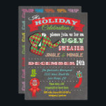 Chalkboard Douille moche Noël Fête Invitation<br><div class="desc">Invitations de Noël Super cool Ugly Sweater avec l'illustration d'un pull moche,  d'une typographie amusante et de bannières sur un arrière - plan de tableau noir. Illustration tirée à la main par McBooboo.</div>