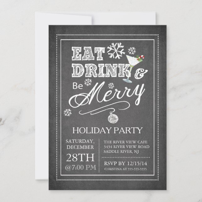 Chalkboard Eat Drink Be Joyeux Holiday Invitation (Devant)