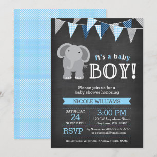 Chalkboard Elephant Boy Baby Shower Invitations