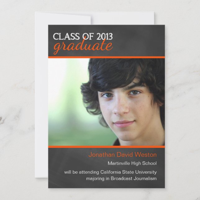 Chalkboard et Orange 2013 Faire-part de graduation (Devant)