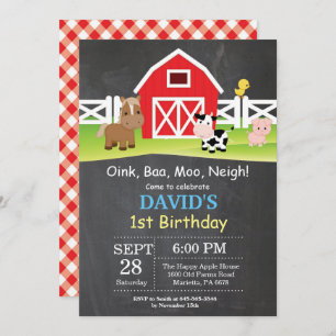 Chalkboard Farm Anniversaire Invitation Barnyard P