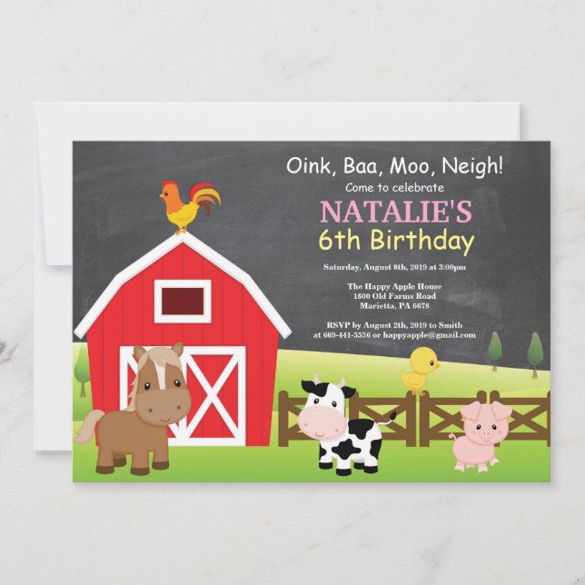 Chalkboard Farm Anniversaire Invitation Barnyard P (Devant)