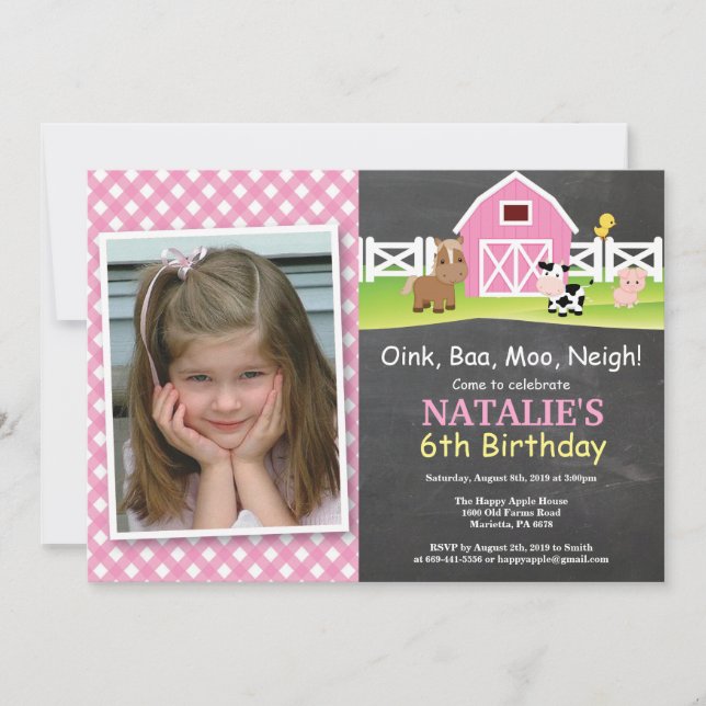 Chalkboard Farm Anniversaire Invitation Barnyard P (Devant)