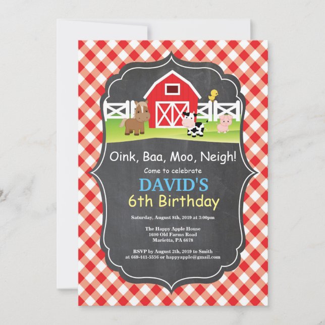 Chalkboard Farm Anniversaire Invitation Barnyard P (Devant)