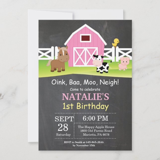 Chalkboard Farm Anniversaire Invitation Barnyard P (Devant)