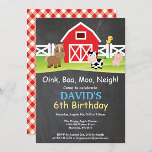 Chalkboard Farm Anniversaire Invitation Barnyard P