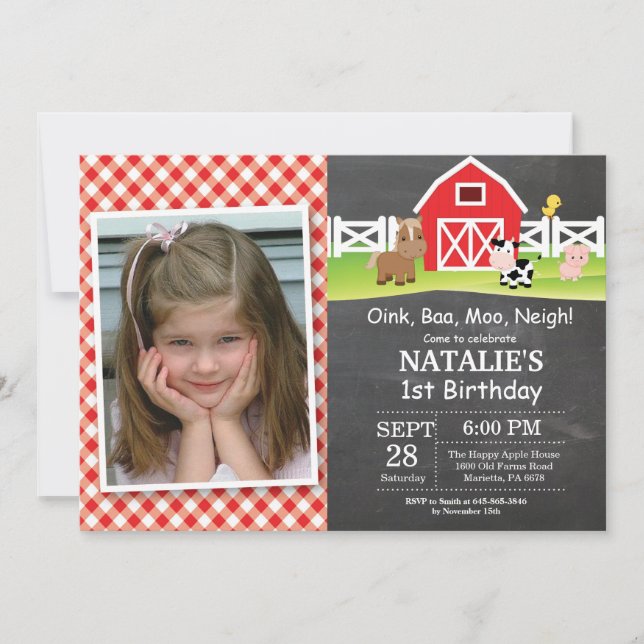 Chalkboard Farm Anniversaire Invitation Barnyard P (Devant)
