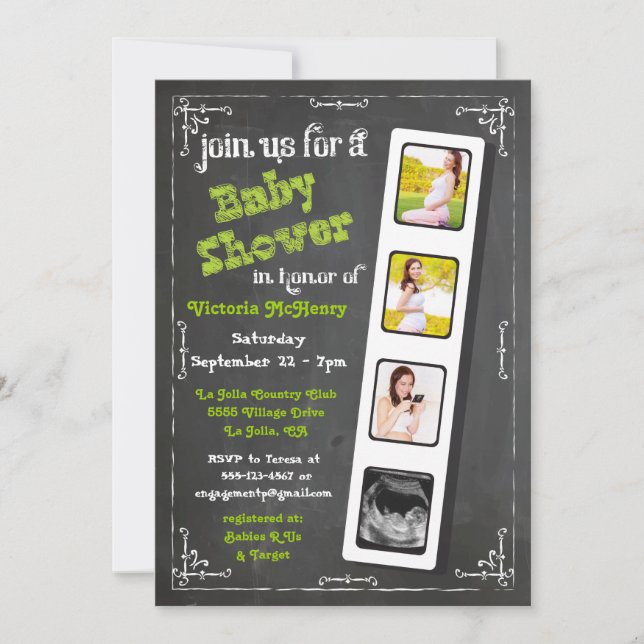 Chalkboard Film Strip Baby Shower Invitations (Devant)