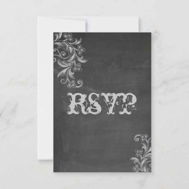 Chalkboard Floral RSVP Faire-part de mariage (Devant)