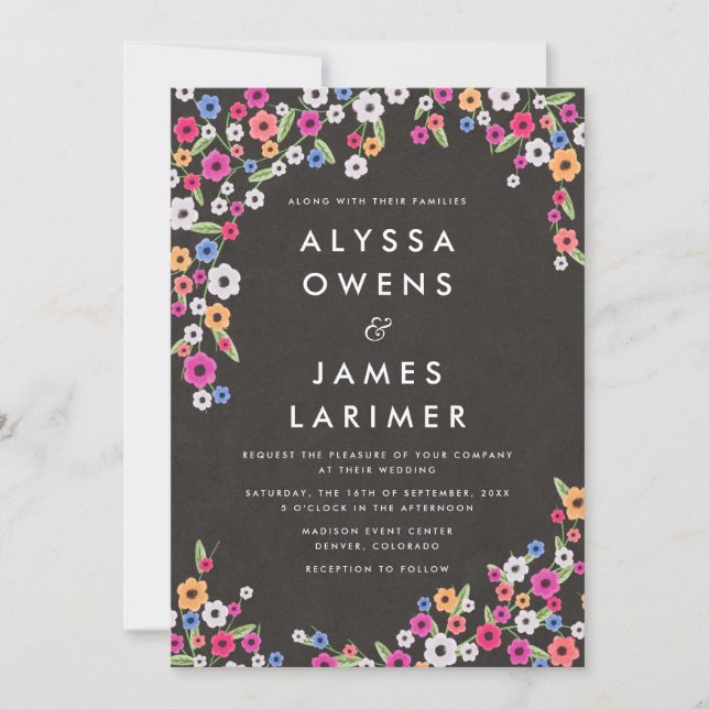 Chalkboard Floral Wedding Invitations (Devant)
