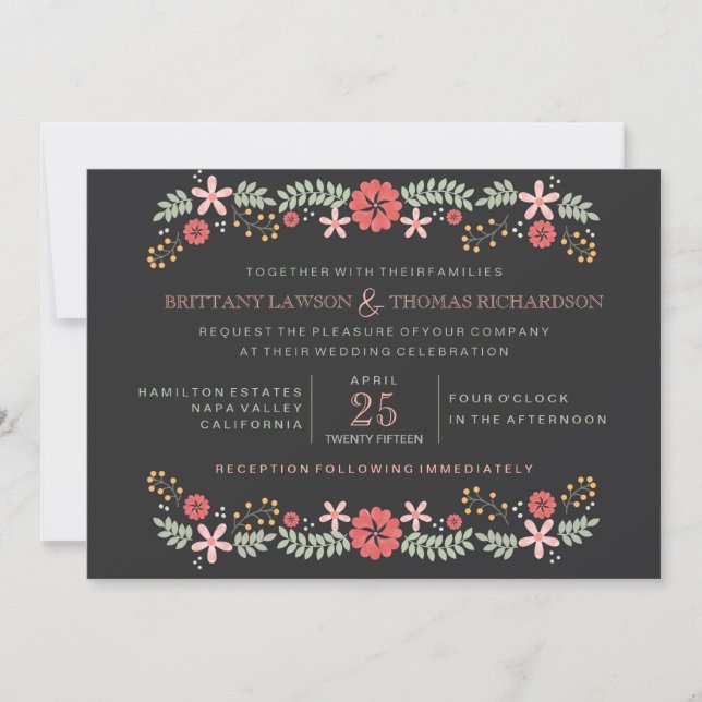 Chalkboard Floral Wedding Invitations (Devant)