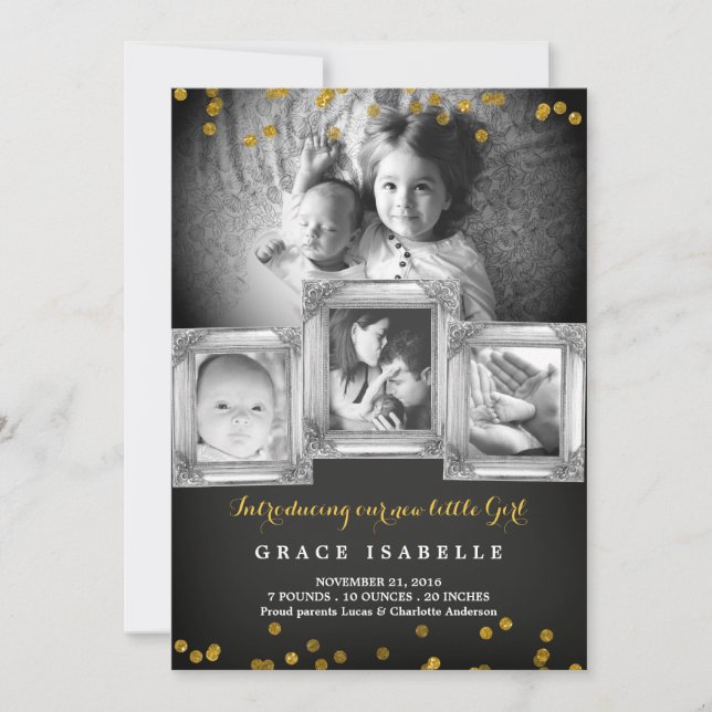 Chalkboard Frame Confetti Baby Faire-part de naiss (Devant)